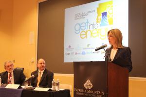 l-r: EMCC President Dr. Ernie Lara, EMCC Vice President of Learning Dr. Clay Goodman, DOE Dr. Elizabeth Sherwood-Randall