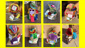 Decorated burlap coffee bean bag for Hispanic History Month