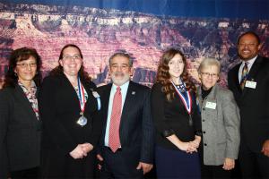 (left to right) EMCC VP Sylvia Orr, Brown, EMCC President Lara, Patterson, EMCC Director of Phi Theta Kappa Marylyn Bradley, EMCC VP Bryan Tippett