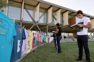 T-shirt exhibit on Estrella Hall Lawn