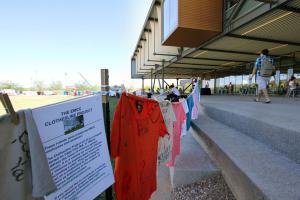 T-shirt exhibit on Estrella Hall Lawn