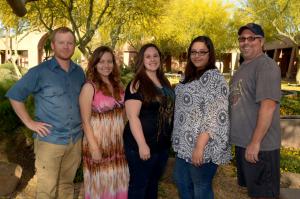 First art grads at EMCC (left to right: Art faculty Jimmy Fike, Angelina Zabala, Brandy Hurst, Chantal Blauvelt, Anthony Galto)
