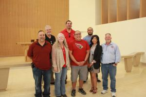(left to right, front: Michael Hernandez-U.S. Vets TIP Coordinator, Nancy Fisher-EMCC Vets Center Coordinator, Michael Kenneth-EMCC student & Vets Club member, Maryhelen Rosales-EMCC Vets Club Advisor, Tom Koch-EMCC student & Vets Club president; left to right top: John Bradley-EMCC faculty & Vets Club advisor, John Scott-U.S. Vets Executive Director, Isaac Estrada-EMCC student & Vets Club member)
