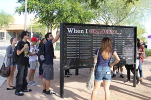 EMCC students complete the "When I Graduate" wall to declare their goals after graduation. EMCC students complete the "When I Graduate" wall to declare their goals after graduation.